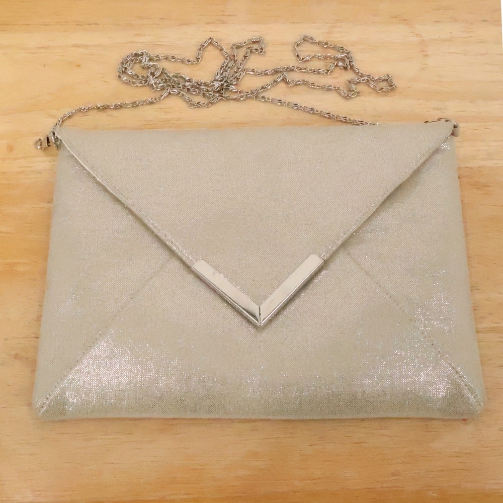 Cache Shimmer Envelope Clutch Shoulder Bag Womens Champagne Gold Evening Formal